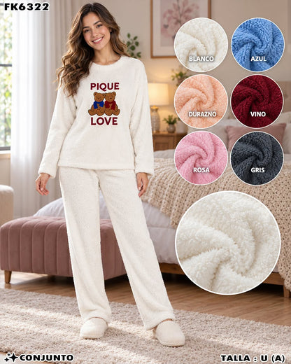 FK6322 - Conjunto de Pijama de Borrega con Ositos