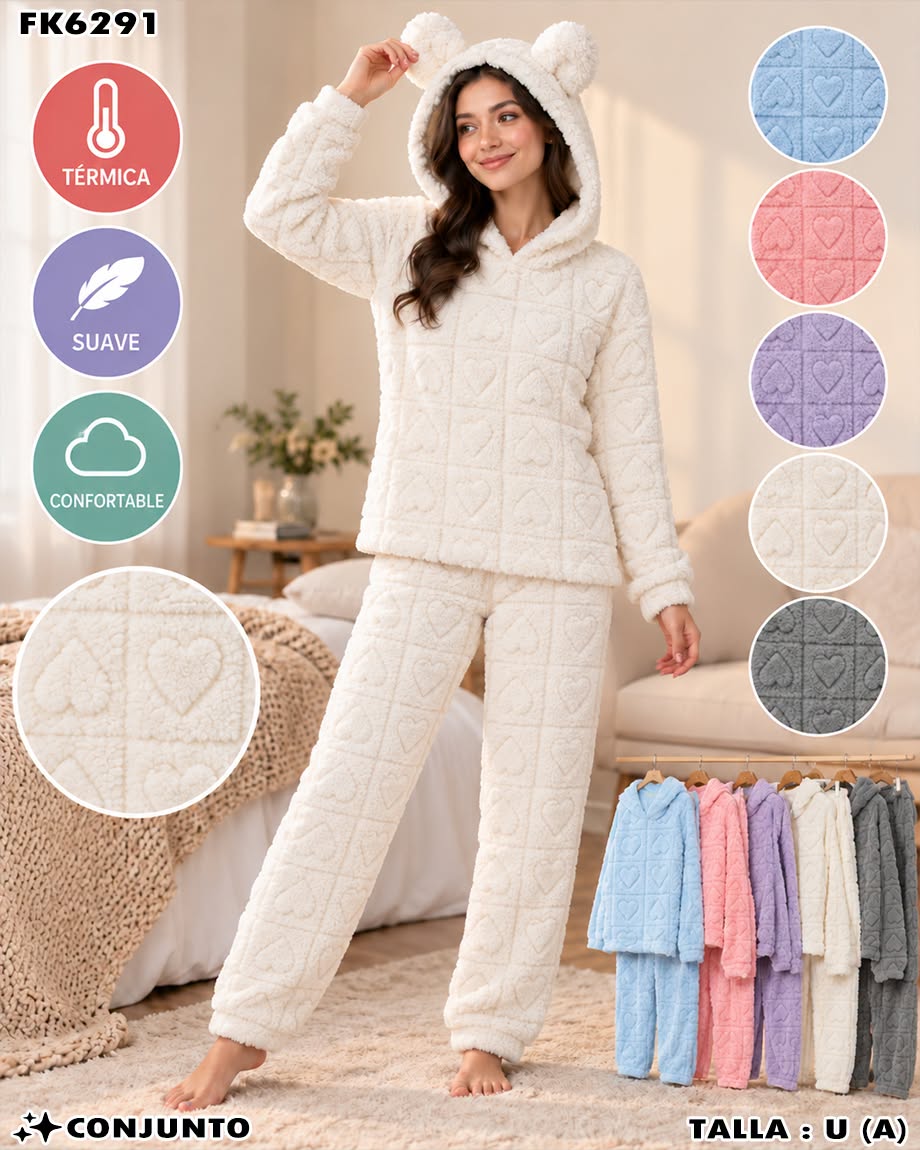 FK6291 - Conjunto Térmico de Peluche con Corazones
