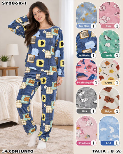 SY286R-1 - Conjunto de Pijama Afelpada Estampada