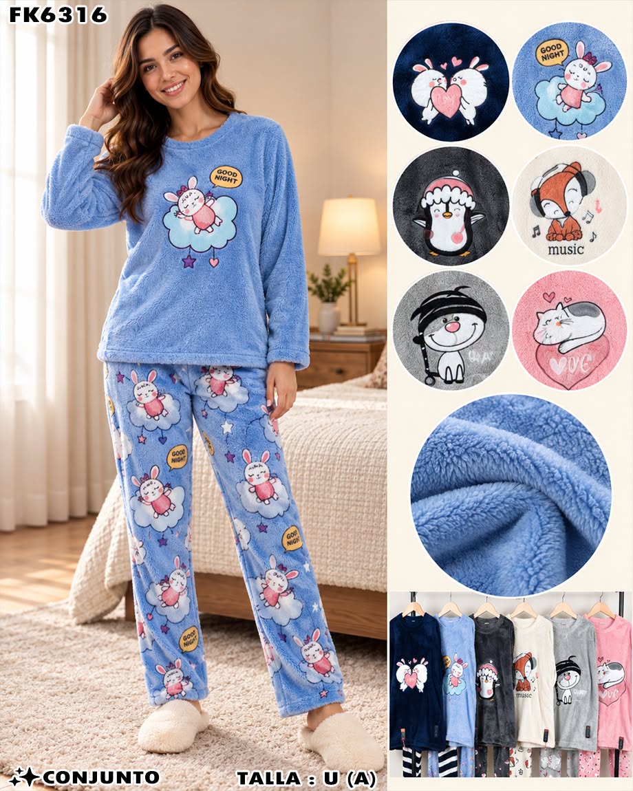 FK6316 - Conjunto de Pijama de Peluche Estampada