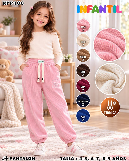 KPP100 - Pantalón Térmico Infantil de Pana con Osito