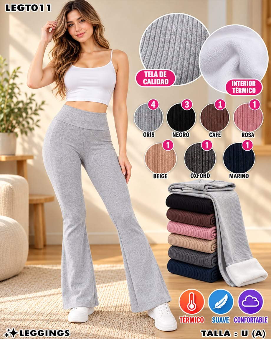 LEGT011 - Leggings Térmicos Acampanados de Tela Canalé