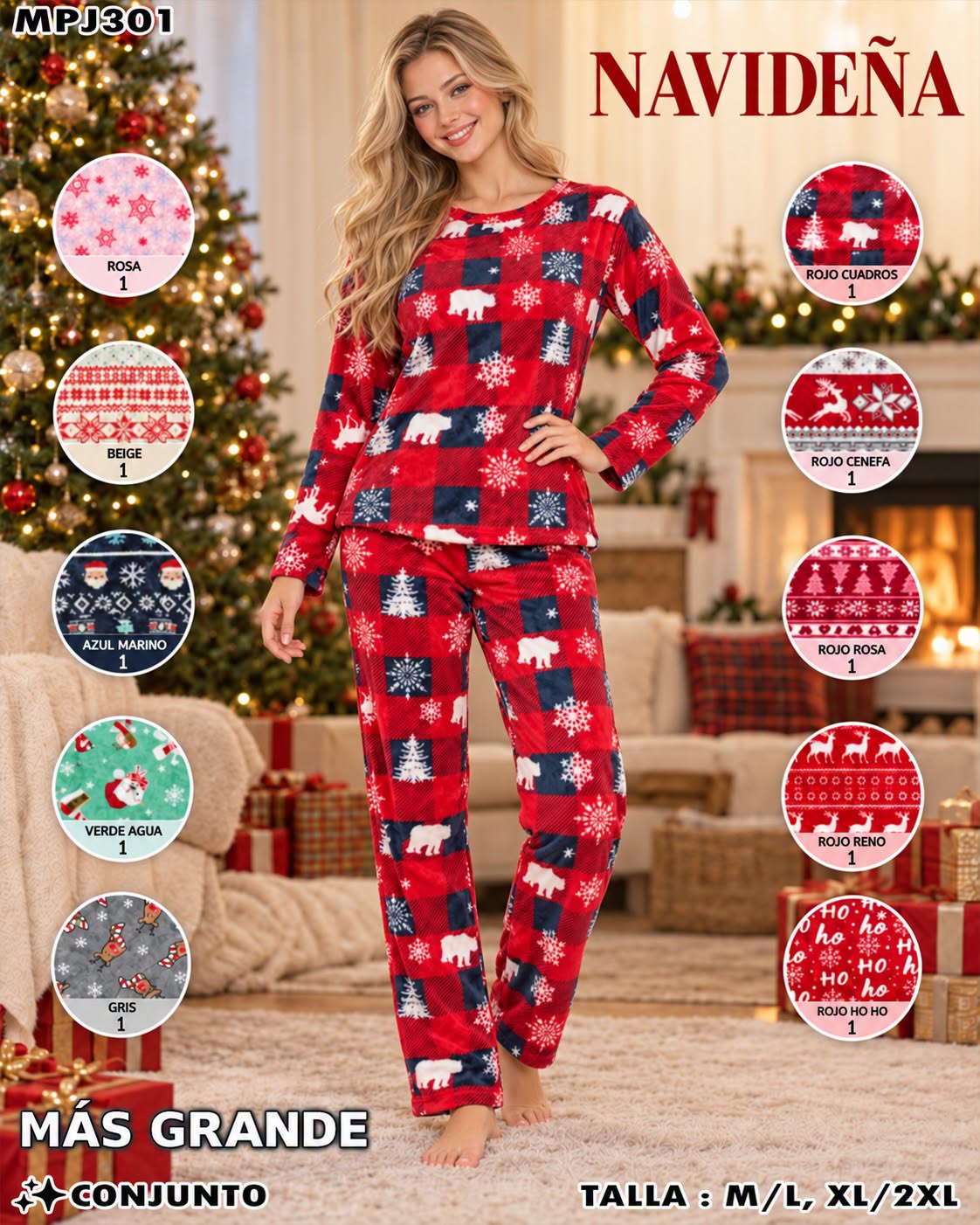MPJ301 - Conjunto de Pijama Navideña Talla Grande
