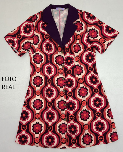 TQ9036 - Vestido Camisero Retro Estampado