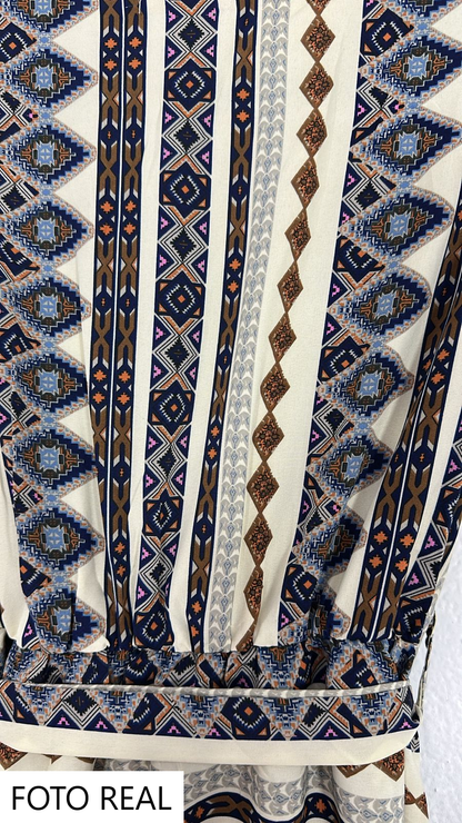 TQ9959 - Vestido Camisero Estampado Boho