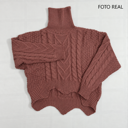 VIP708-SUETER - Suéter Tejido de Cuello Alto para Mujer