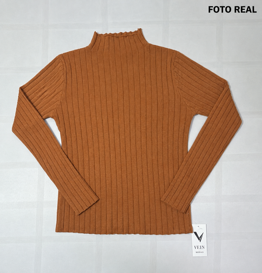 VS008 - Suéter Acanalado Cuello Alto para Dama