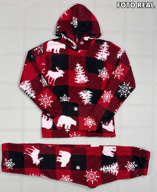 TE288R-1 - Pijama Navideña Infantil de 2 Piezas en Tela Polar