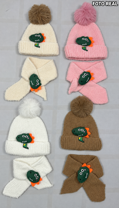 VHK323 - Set Infantil de Gorro con Bufanda de Dinosaurio