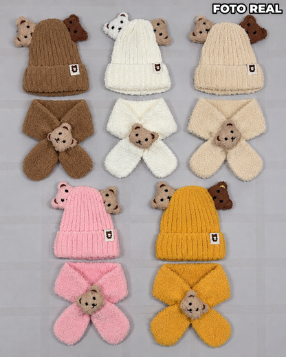 VHK321 - Set Infantil de Gorro con Bufanda de Osito