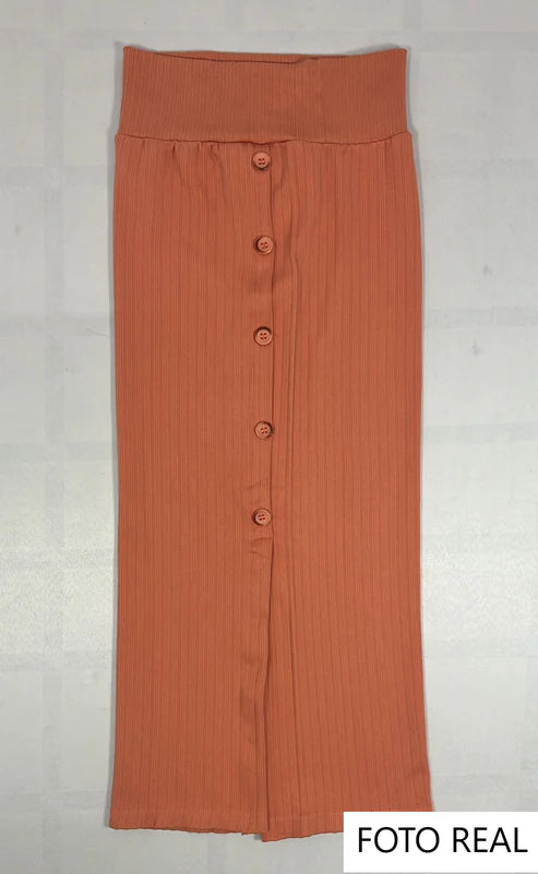 FDA64 - Falda Midi Acanalada con Botones