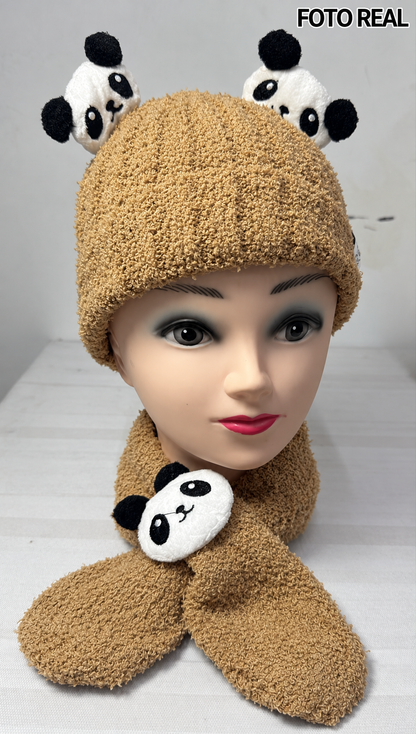 VHK322 - Set Infantil de Gorro con Bufanda de Panda