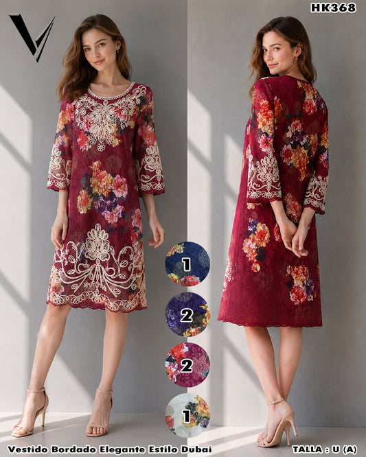 HK368 - Vestido Bordado Elegante Estilo Dubai