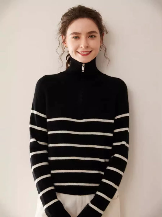 VS22 - Suéter de rayas con medio cierre
