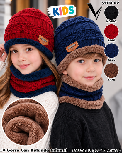 VHK002 - Gorro con Bufanda Infantil Afelpada
