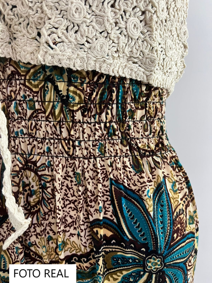 LT159 - Vestido Combinado Crochet & Estampado