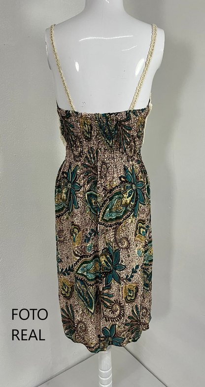 LT159 - Vestido Combinado Crochet & Estampado