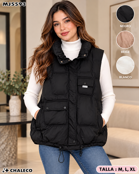 MJ5593 - Chaleco Acolchado con Bolsillos para Dama