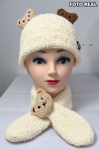VHK321 - Set Infantil de Gorro con Bufanda de Osito