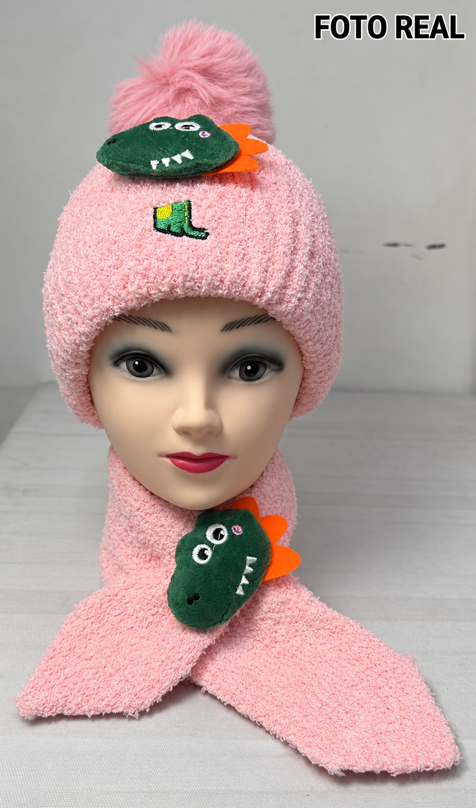 VHK323 - Set Infantil de Gorro con Bufanda de Dinosaurio