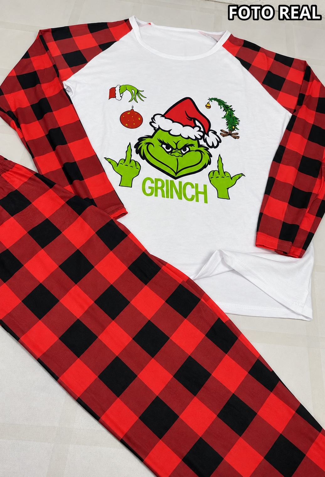 AP0530 - Pijama Navideña de Grinch de 2 Piezas para Mujer