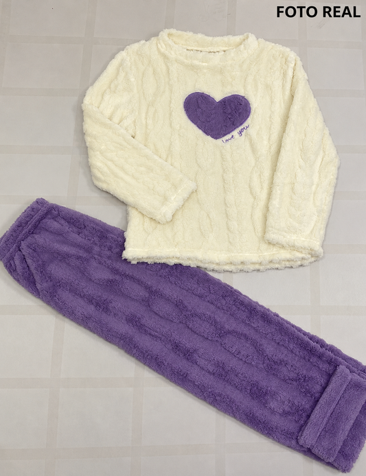 KPJ405 - Conjunto de Pijama Infantil de Peluche con Corazón