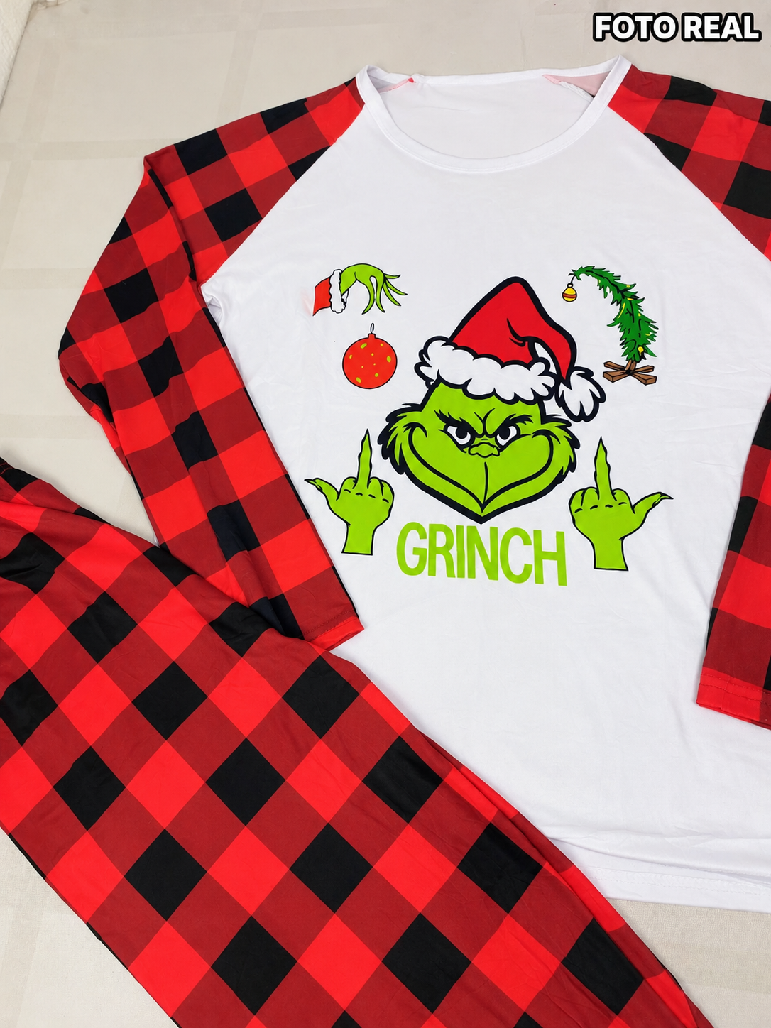 AP0530 - Pijama Navideña de Grinch de 2 Piezas para Mujer