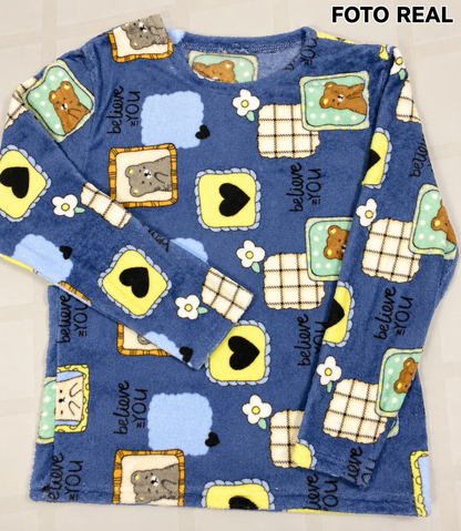 SY286R-1 - Conjunto de Pijama Afelpada Estampada