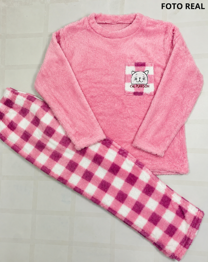 FK6316-2 - Conjunto de Pijama de Peluche a Cuadros