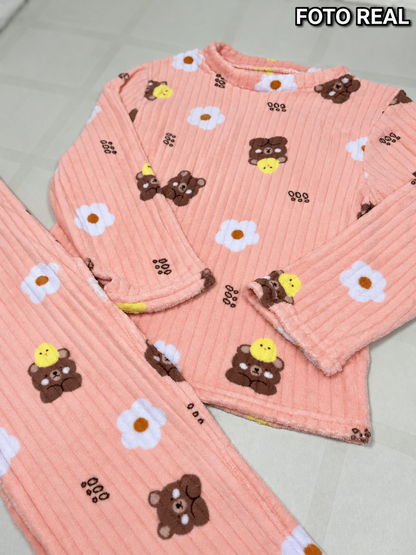 KPJ401 - Conjunto de Pijama Infantil Afelpado Estampado