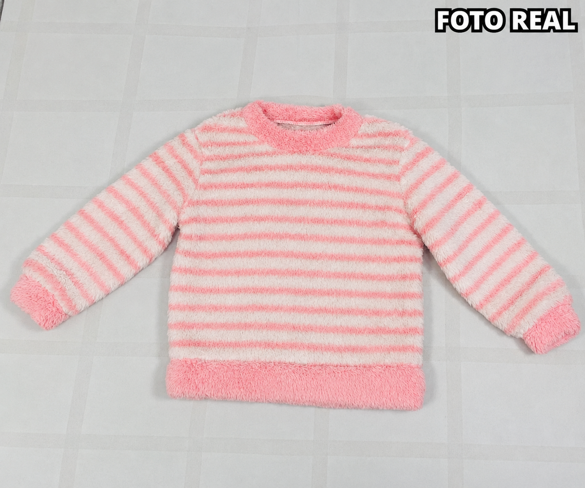 XFK075 - Conjunto Infantil Afelpado de Rayas con Bordado de Personaje