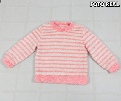 XFK075 - Conjunto Infantil Afelpado de Rayas con Bordado de Personaje