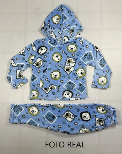 TE281R - Pijama Polar Infantil de Dos Piezas con Capucha para Niño y Niña