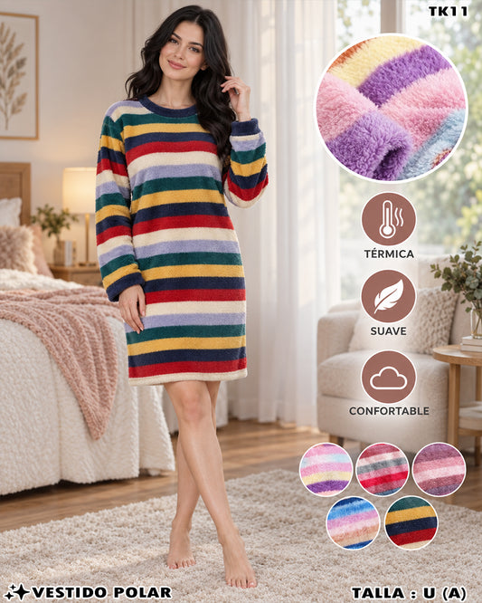 TK11 – Pijama Polar (Vestido Rayado)