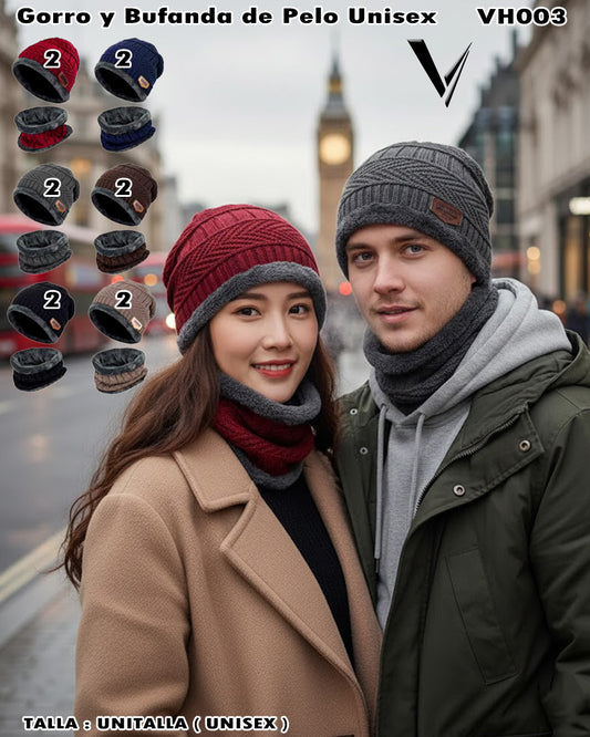 VH003 - Gorro y bufanda de pelo unisex