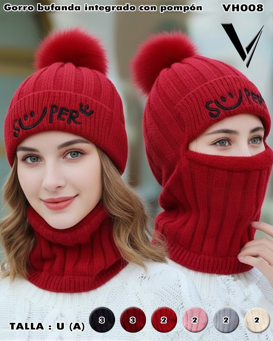 VH008 - Gorro Bufanda Integrado con Pompón