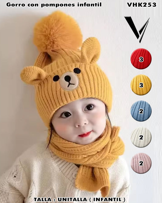 VHK253 - Gorro con Pompón Infantil Osito