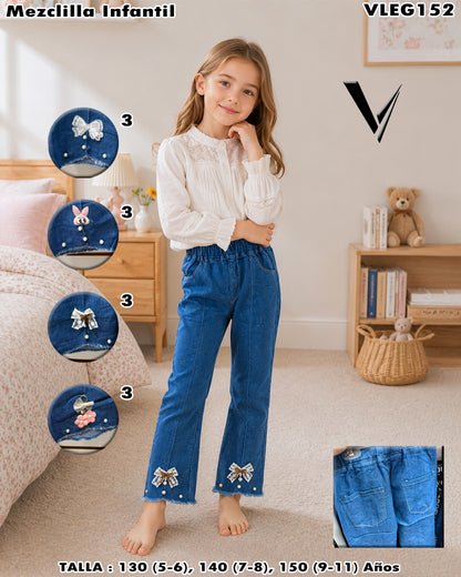 VLEG152 - Mezclilla Infantil con Moño Decorativo