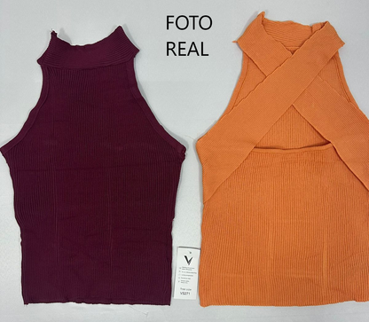VS271 - Top halter cruzado de canalé