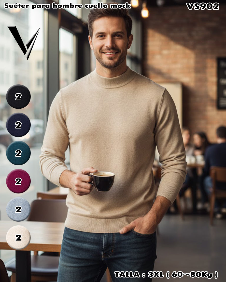 VS902 - Suéter para hombre cuello mock