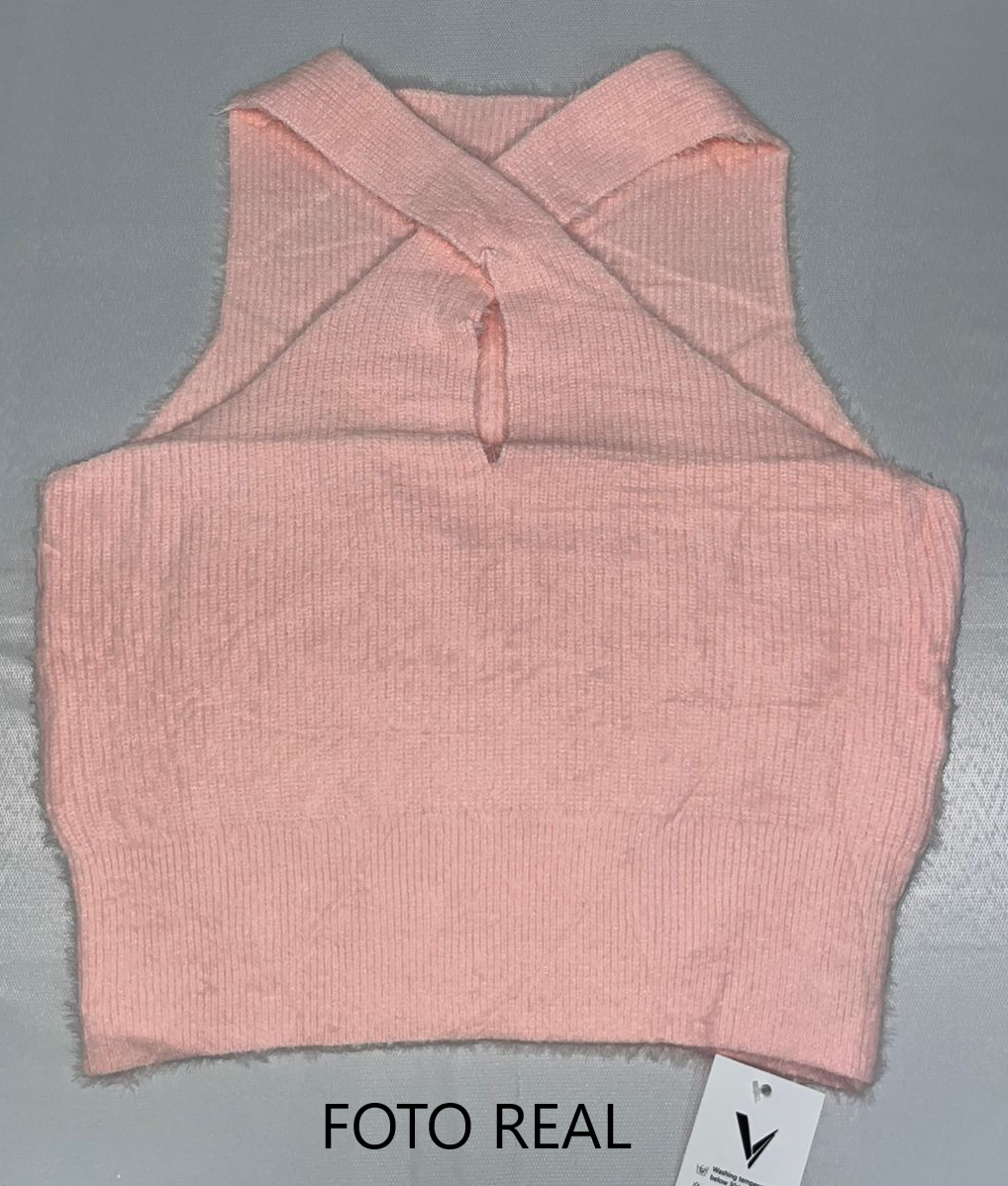 VT352 - Top Halter Cruzado de Punto Suave