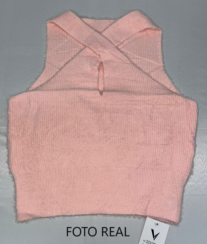 VT352 - Top Halter Cruzado de Punto Suave