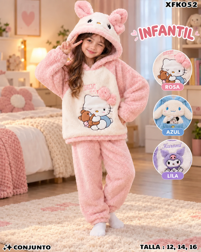 XFK052 - Conjunto Infantil Afelpado con Capucha de Personajes